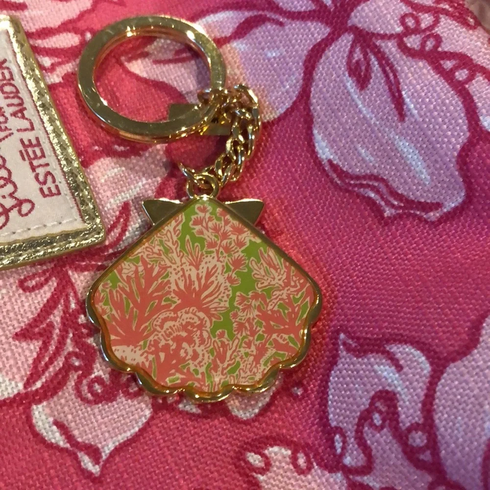 Lilly Pulitzer Keychain Pink Floral Gold Tone and pink cosmetic bag